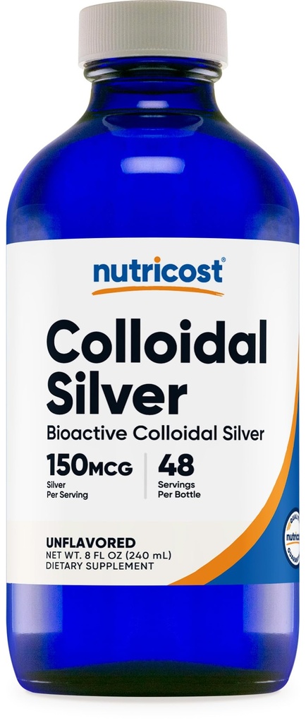 营养成本 Colloidal Silver 8oz - 钴蓝玻璃瓶,生物活性 Colloidal Silver
