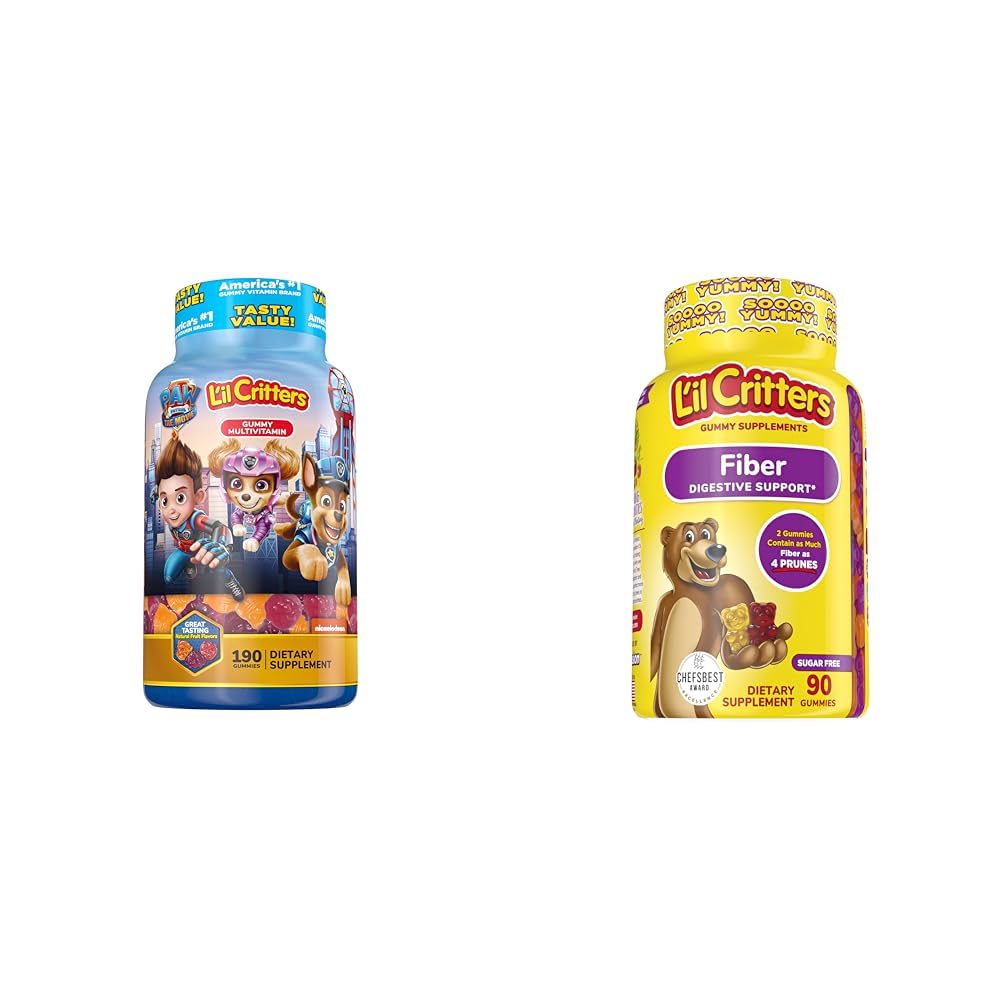 L'il Crits Paw巡警 Gummy Vites Multivitamin for Kids, 190 Gummys and L'il Crits Fiber Gummy Supplement for Kids, 90 Gummys (英语: