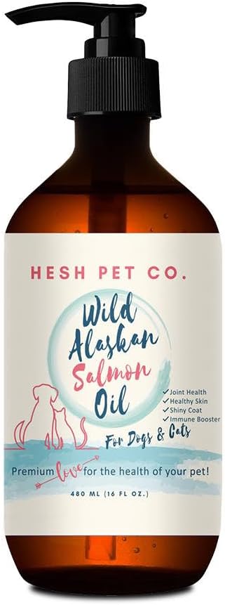 Premium Wild Alaskan Salmon Oil for Dogs & Cats 16oz Skin & Coat 天然液态食品补充品 宠物,鱼油,Omega 3, EPA + DHA 脂肪酸用于联合功能,Immune和心脏健康!