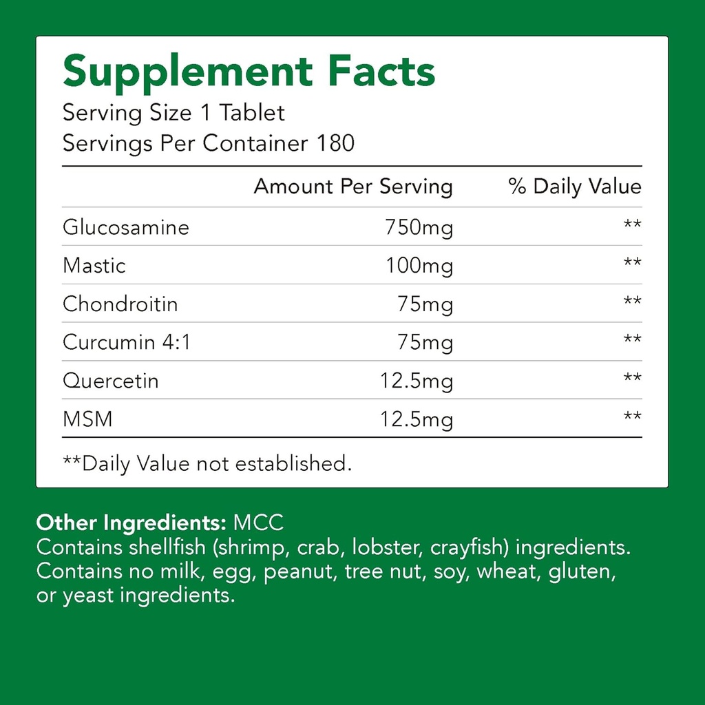 Glucosamine Premium Glucosamine + Chondriotin + MSM + 塑料 + Crucumin (750mg) + 骨骼和联合健康(1瓶-180卡普尔-6mo供应) + 联合支持的维生素 + + 非GMO和Gluten Free