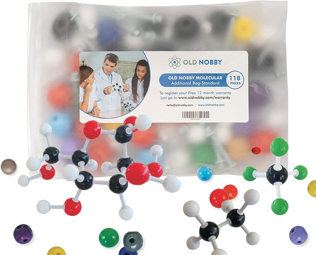 旧Nobby 118-Piece 补充化学 分子模型 Kit - 构建3D结构用于研究,教学和实验室使用 - 持久的原子和键,与便携式存储箱的易组装