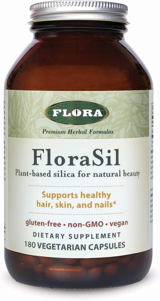 Flora - FloraSil Silica 补编 - 自然美容支持 - 支持头发,皮肤,钉子和骨强力 - 马尾抽取的植物基 Silica - Vegan - 180 Capsules (180 services)