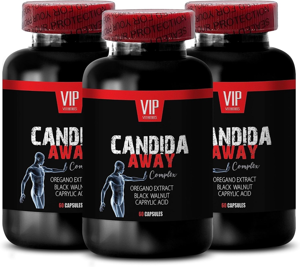 黑色核桃提取物 沟槽植物复杂标准工艺 - CANDIDA AWAY COMPLEX - aloe vera 叶提取物,毛细酸,免疫增强剂,oregano油囊 有机超强 - 3瓶 180 Caps