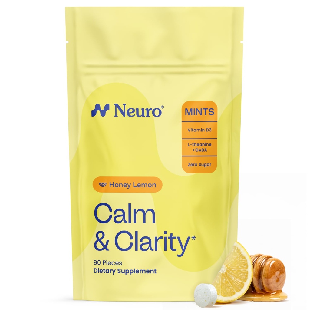 NeuroGum Calm & Clarity Mints(蜜柠檬,90片) + GABA + L-Theanine + Vitamin D3 → 糖无杂感和压力救济补充品