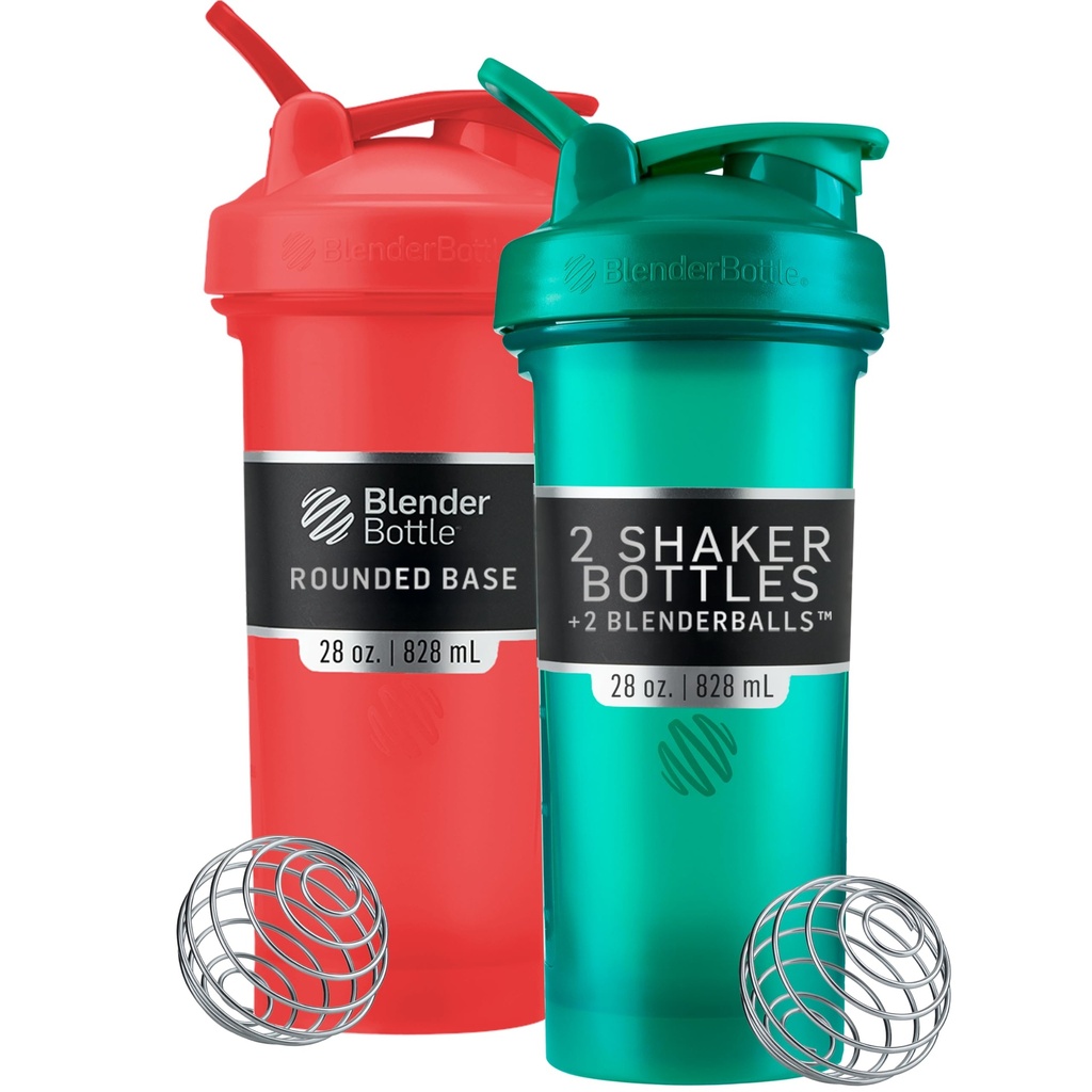 BlenderBottle Classic V2 摇摆瓶 完美用于蛋白质摇摆和前置工作,28-Ounce(2 Pack),红色,绿色