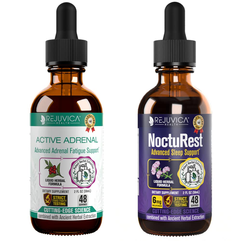 积极的肾上腺素+NoctuRest - 支持肾上腺素健康+睡眠液体交付更好的吸收 - Rhodiola, Hops, Holy Basil, Melatonin, Ashwagandha & More!.