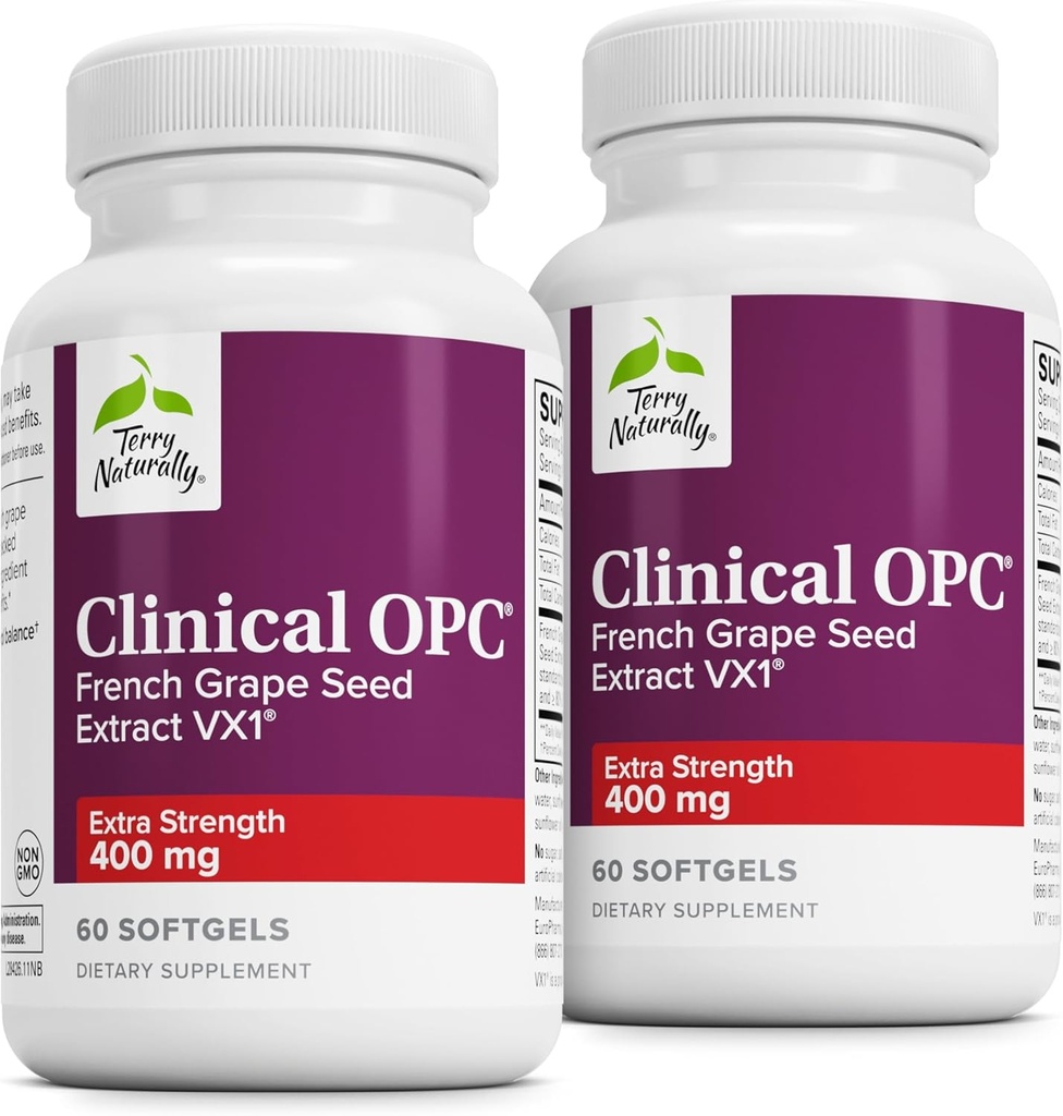 Terry自然临床 OPC 外力 - 心血管健康与重点支持 - 与葡萄种子提取 - 免疫支持补充 - 60 Softgels (Pack of 2).