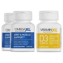 OmegaXL 联合支持补编 - 天然肌肉/免疫支持,60 Softgel (2 Pack) & VitaminXL D3 高潜力日报 维生素D5000 IU 125mcg 补充(30 Softgel)