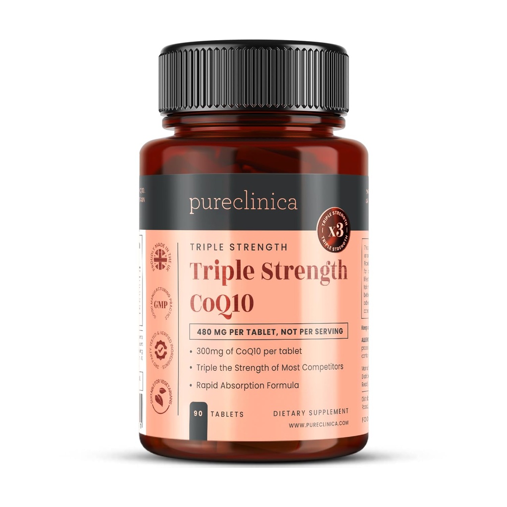 纯晶体发酵CoQ10 300mg×90平板. 非转基因生物, USP 等级。 添加维生素 C 和 Black Pepper 提取用于吸收 。