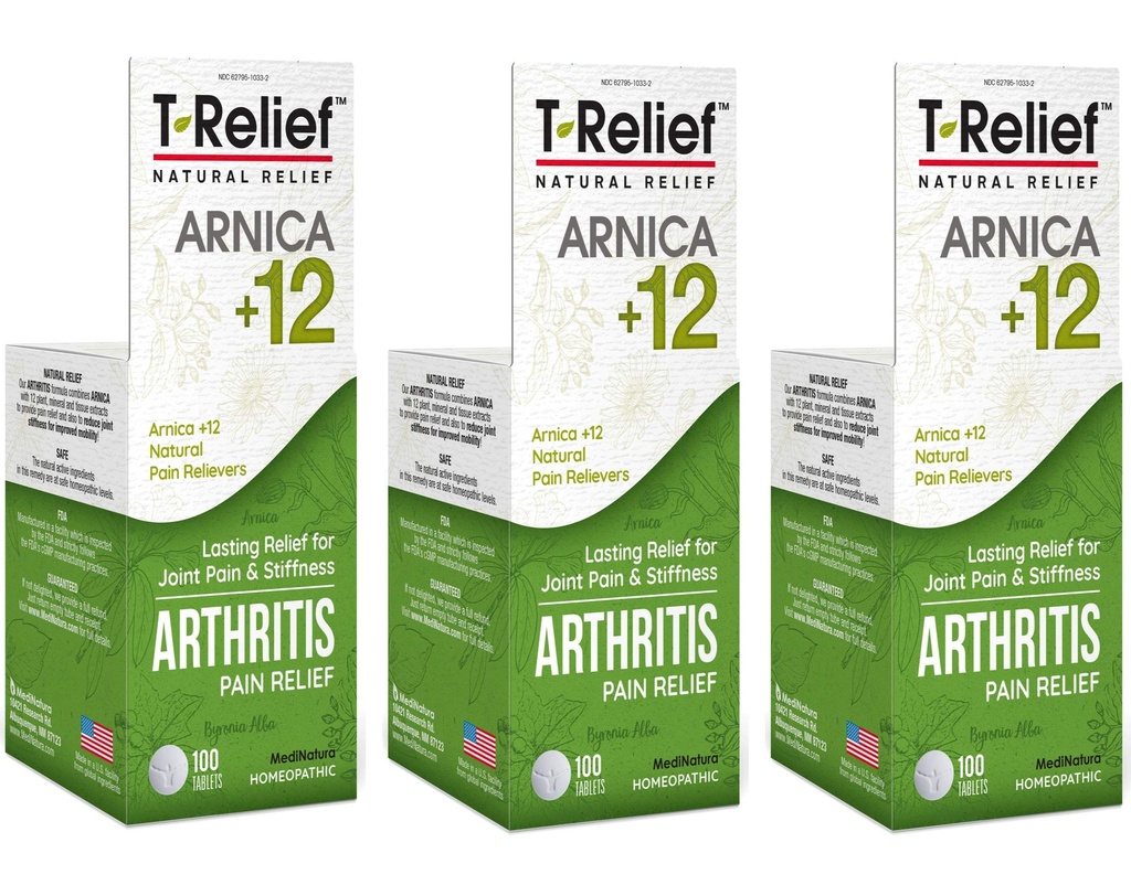 T-Relief 外强性关节炎 疼痛 Reliver Arnica + 12 联合结扎的天然药物,快速解痛的妇女和男子——100块(包3)