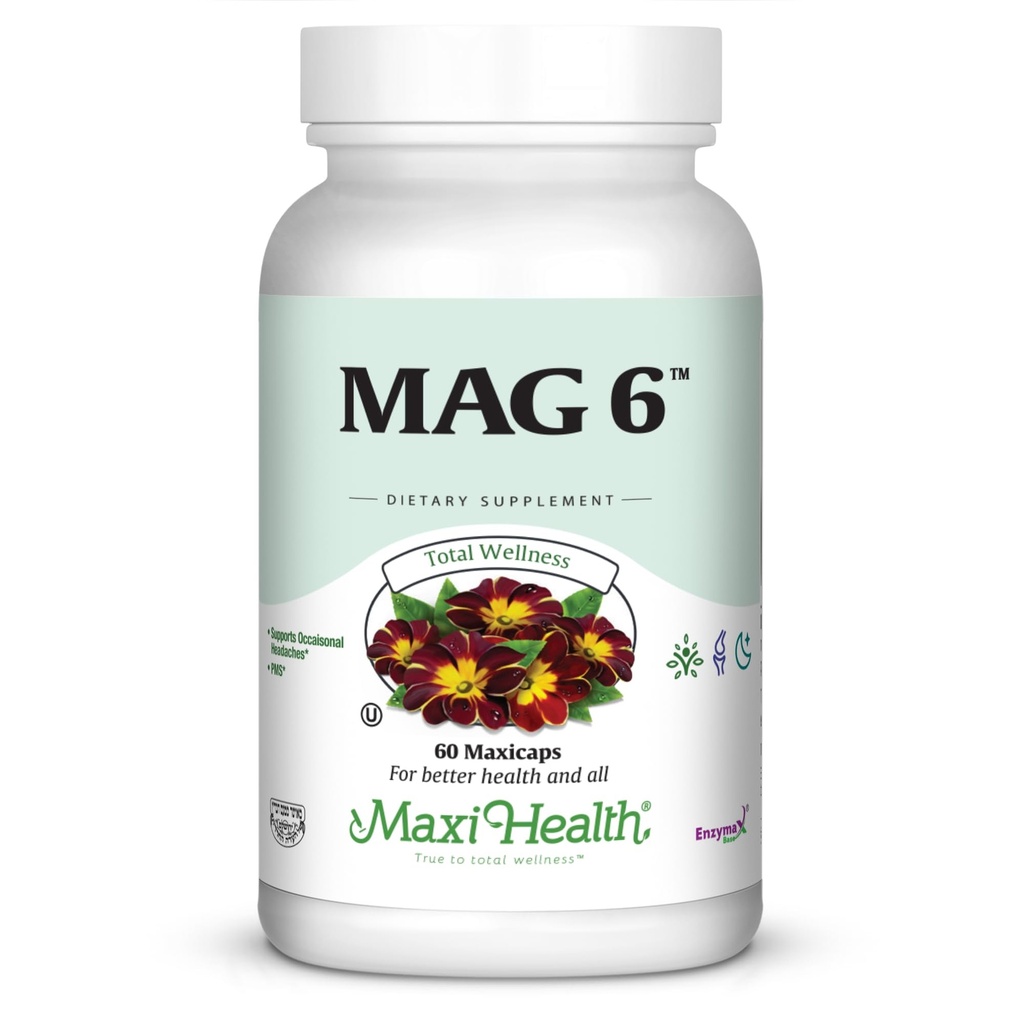 镁 B6 Mag 6 甘化镁与维生素 B6 促进健康的骨矿化,支持神经和肌肉功能,能源代谢 - 非GMO, Vegan, Gluten Free, Kosher 60 Capsules