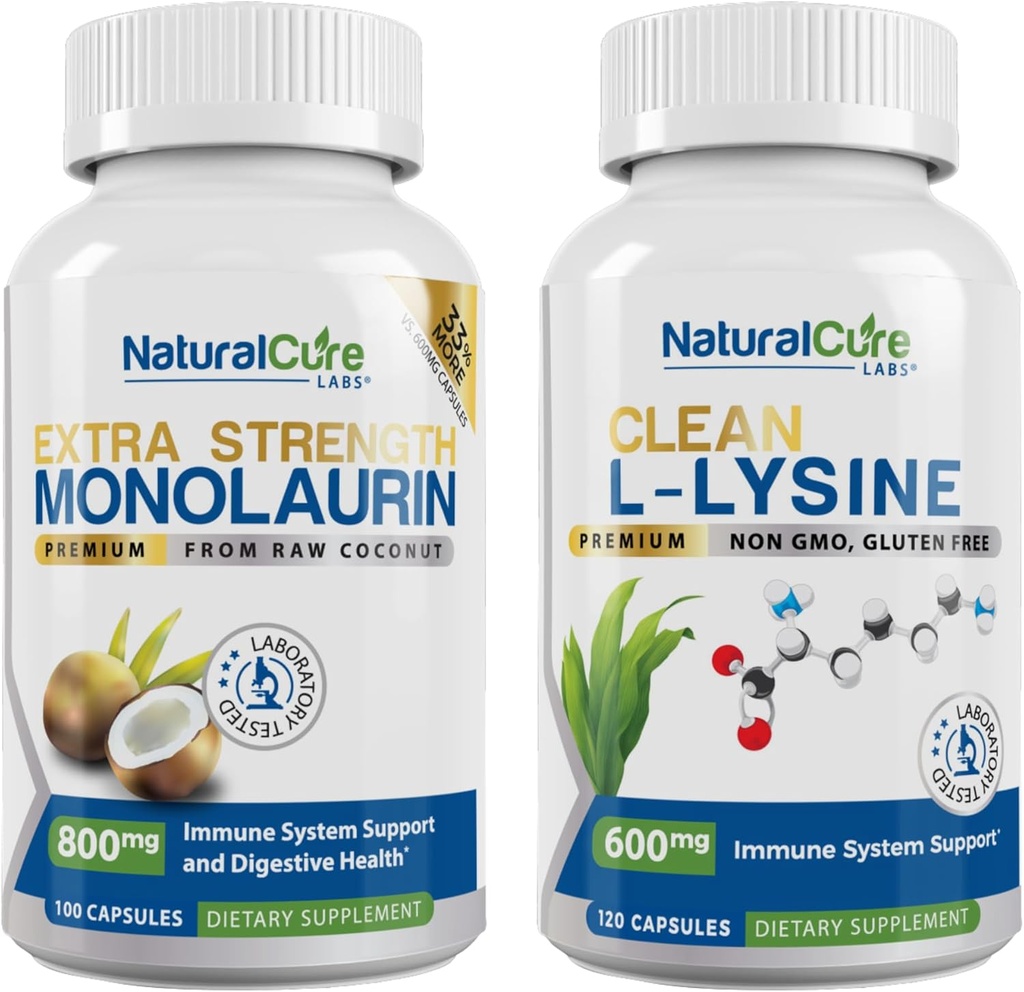 天然Cure Labs Bundle:超强莫诺拉乌林800mg + 清洁L-Lysine 600mg