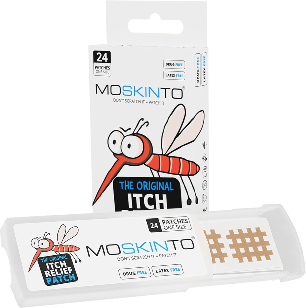 Moskinto),"原始蚊子痒补丁","儿童与成年人的"Bug Bite Patches Soothe Swelling & Itching 即时","抗痒虫咬补丁","吸食工具替代旅行包",24 Counter