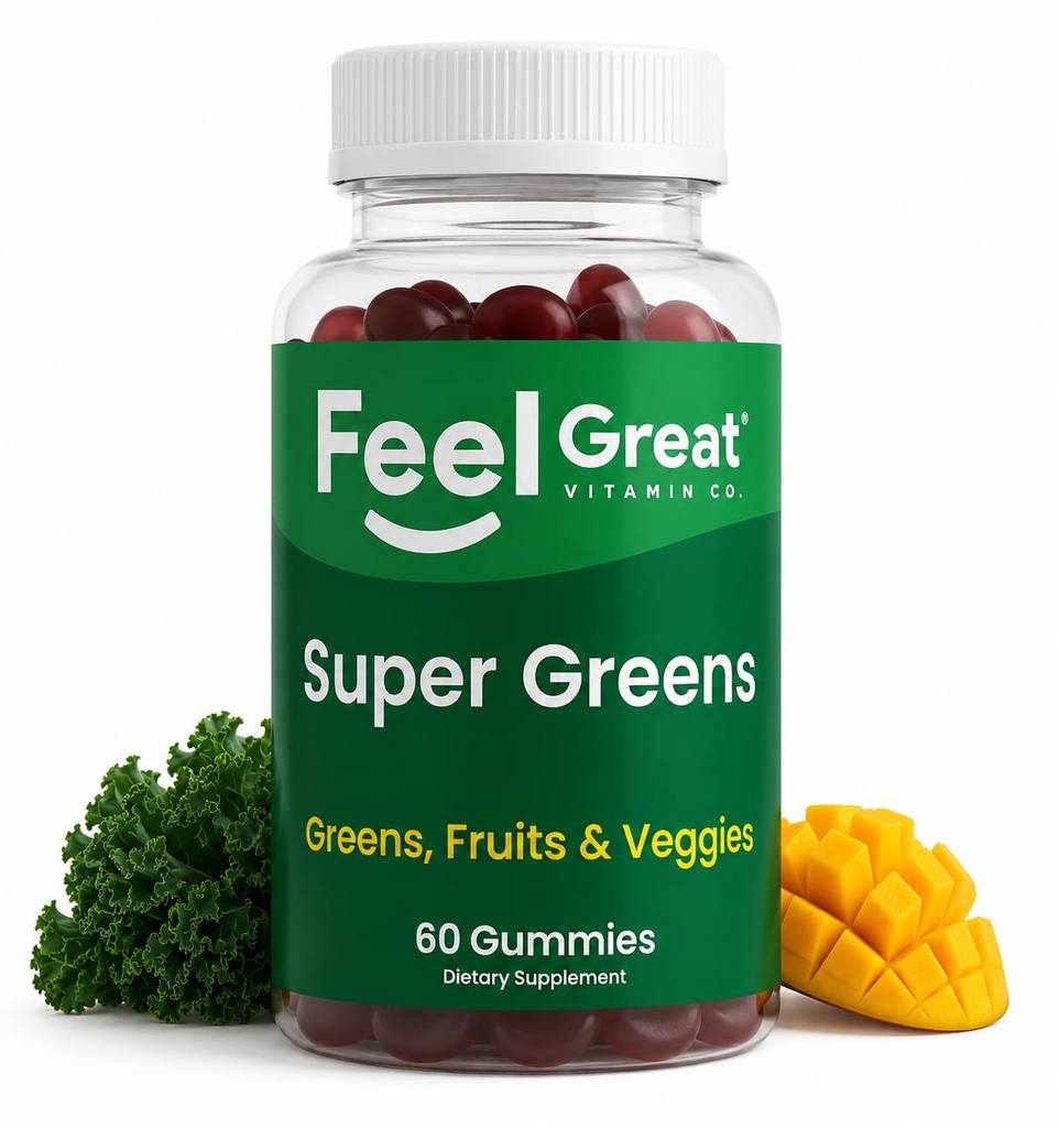 超级绿地(Super Greens Gummys) - 绿色超级食品 配有菠菜,椰菜,卡莱,甜菜根,长老莓 豁免支持 - 水果和蔬菜 补充 - 西瓜 Flavor, 60 Gummys