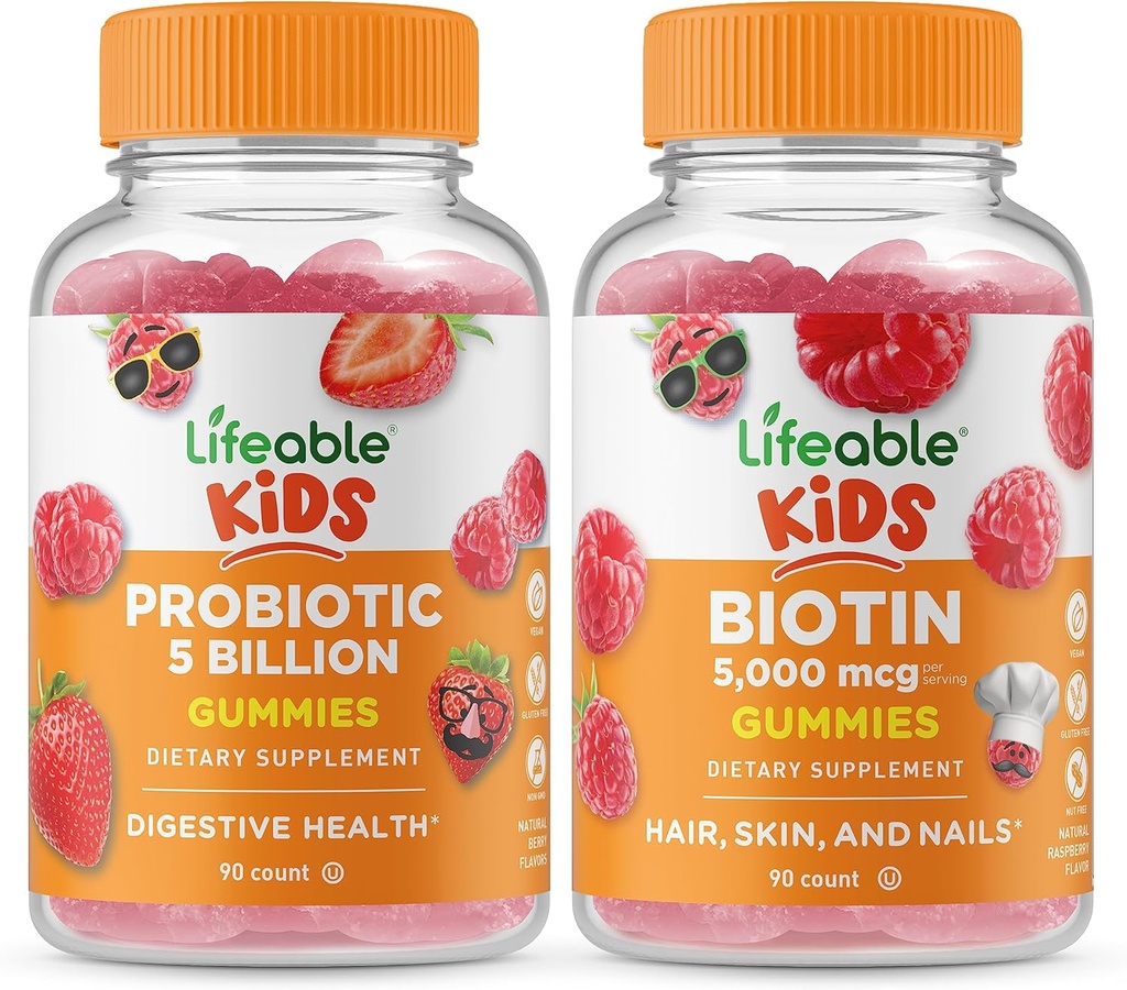 5亿个孩子 + 生物素的孩子, Gummys Bundle - 大品尝, 维生素补充, Gluten Free, GMO Free, Chewable Gummy 等