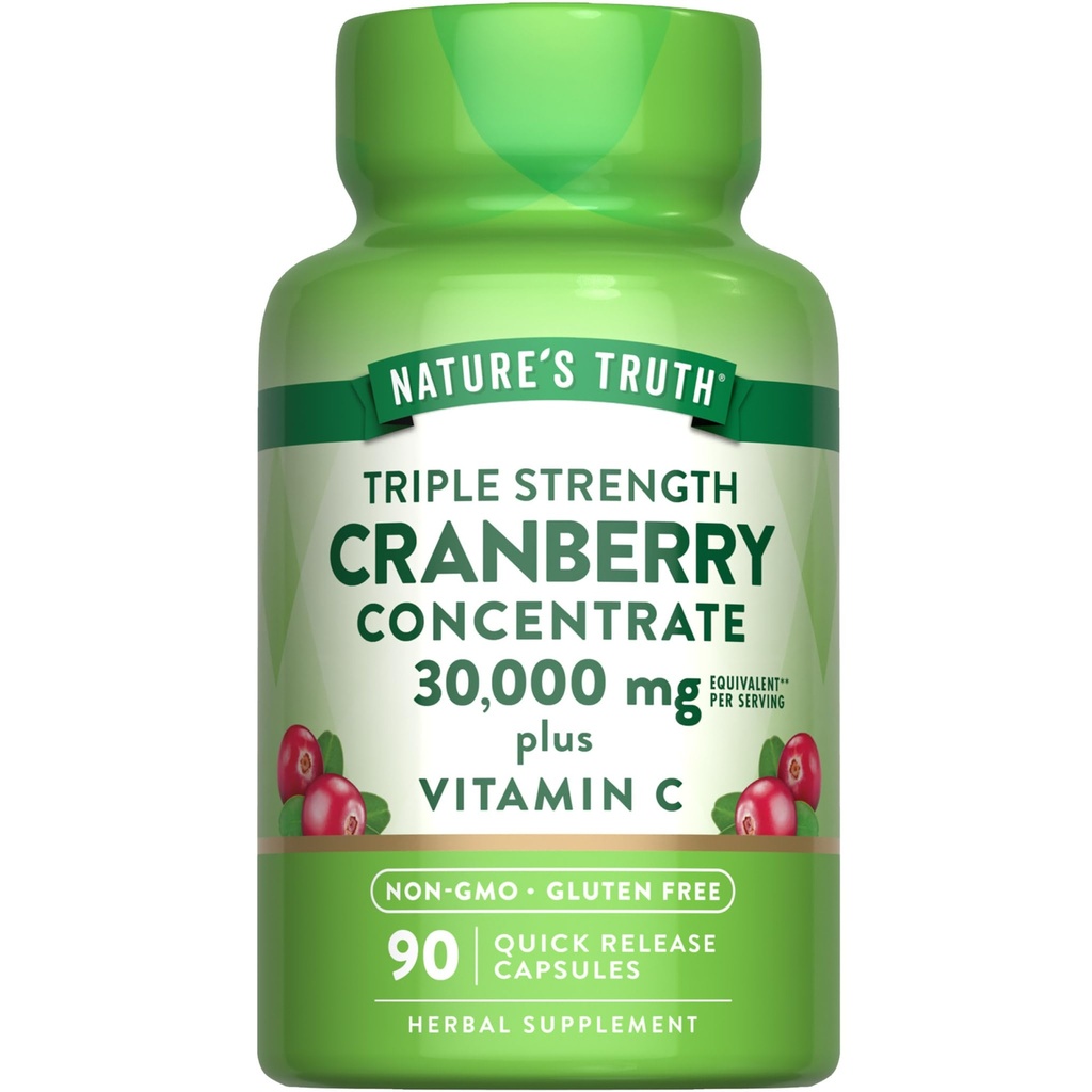 自然界的真相 Cranberry 聚焦药丸 30,000 mg + 维生素 C + 三重力量支持 Capsules → Non-GMO & Gluten 免费补充