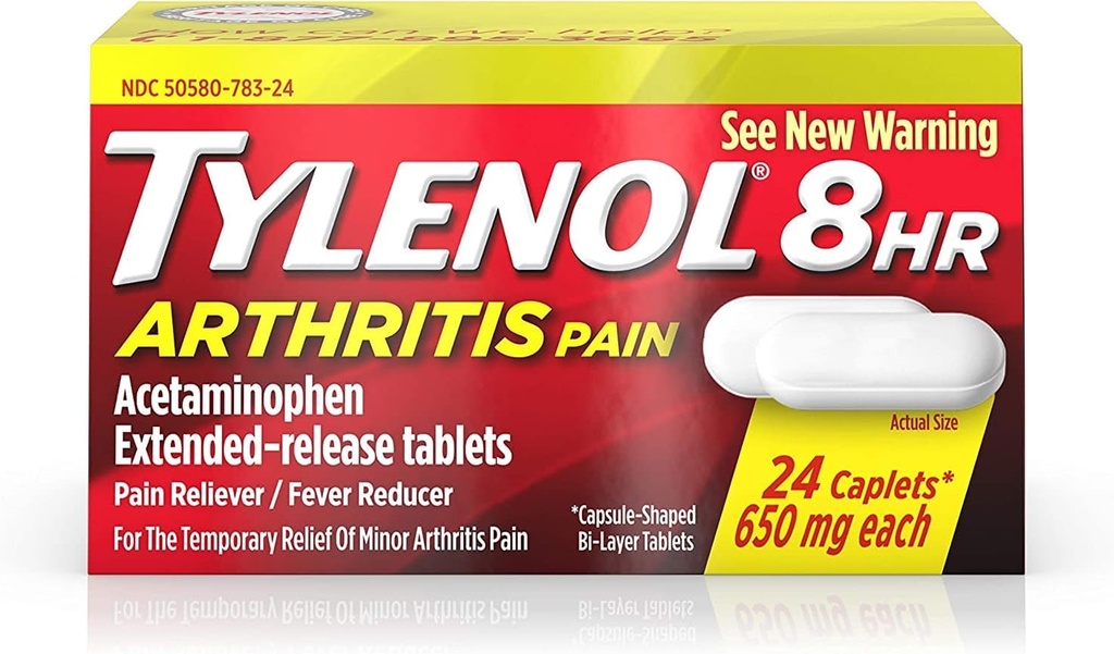 Tylenol 8 hour 关节炎疼痛缓解 - Acetominophen 扩展释放片,疼痛释放片 / Fever Reliver,24卡普莱特,每卡650毫克(2-Pack)