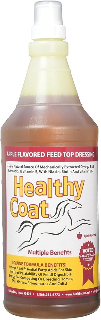 健康大衣马匹增产32 oz – 全自然奥米加3 & 6 Feed Top-Dress for Shiny Coat, 健康皮肤, Hooves & Joints – Forized with Biotin, B12, Lecithin & Vitamin E – Apple Flavor