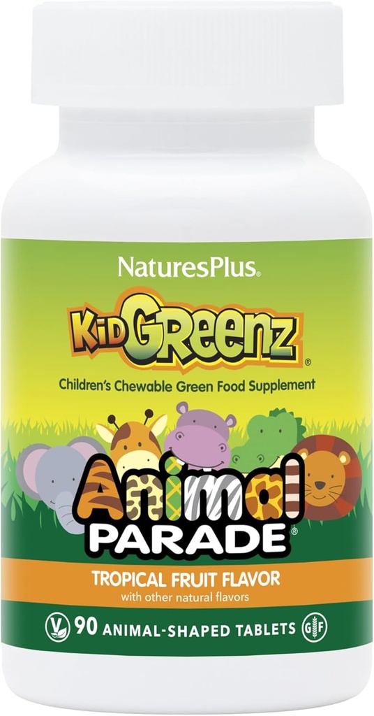 NatusPlus 动物游行 Kid Greenz, 热带水果火焰 - 90 动物形状,可切片 - 包装 2 - 与 Brocoli & Spinach - 蔬菜, Gluten Free - 180 总服务
