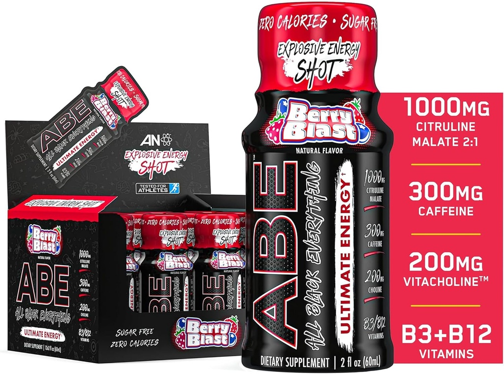 所有黑万物能量射击 12 Pack 300mg Cafeine = Berry Blast = 零糖 = 能量焦点 补充 = 诺特罗比混合体用于健身或工作