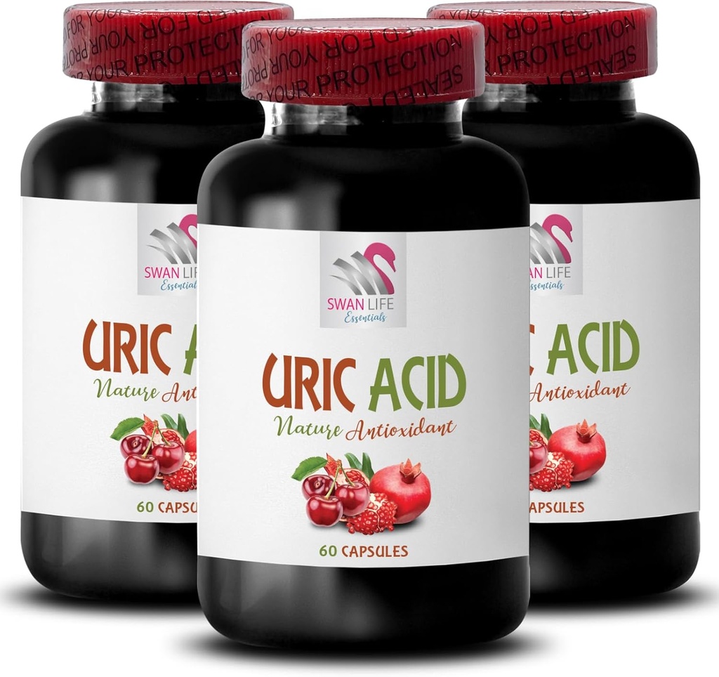 快速减少尿酸-URIC ACID- 自然减少尿酸, 女性的蓝莓药丸, 红莓提取剂, 男性的蓝莓补充剂, 石榴汁, 石榴补充剂 3Bot 180Cap