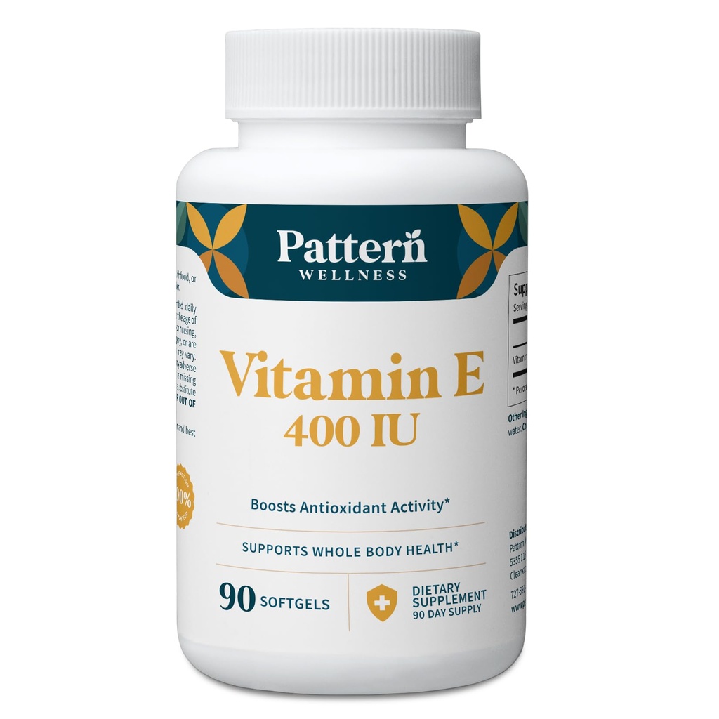 Pattlewellnity Vitamin E 400 IU 补充 - 助推抗氧化剂活动 - 支持全身健康 - 对抗细胞损伤 - 第三方实验室测试 - 90 软宝石