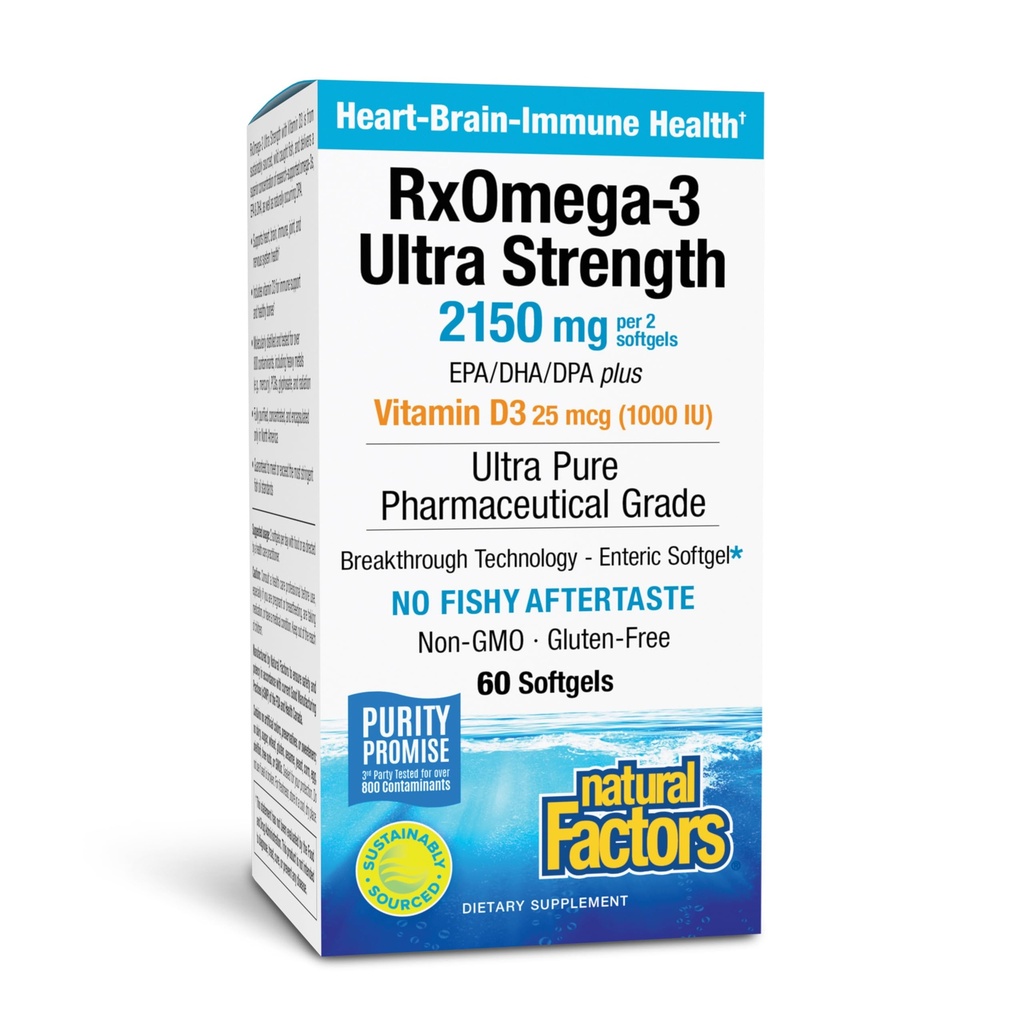 自然因素 RxOmega-3 超强 - 大脑和心脏健康支持的饮食补充 - EPA & DHA 眼健康补充 - Omega-3 脂肪酸补充 - 60 软胶(30种服务)