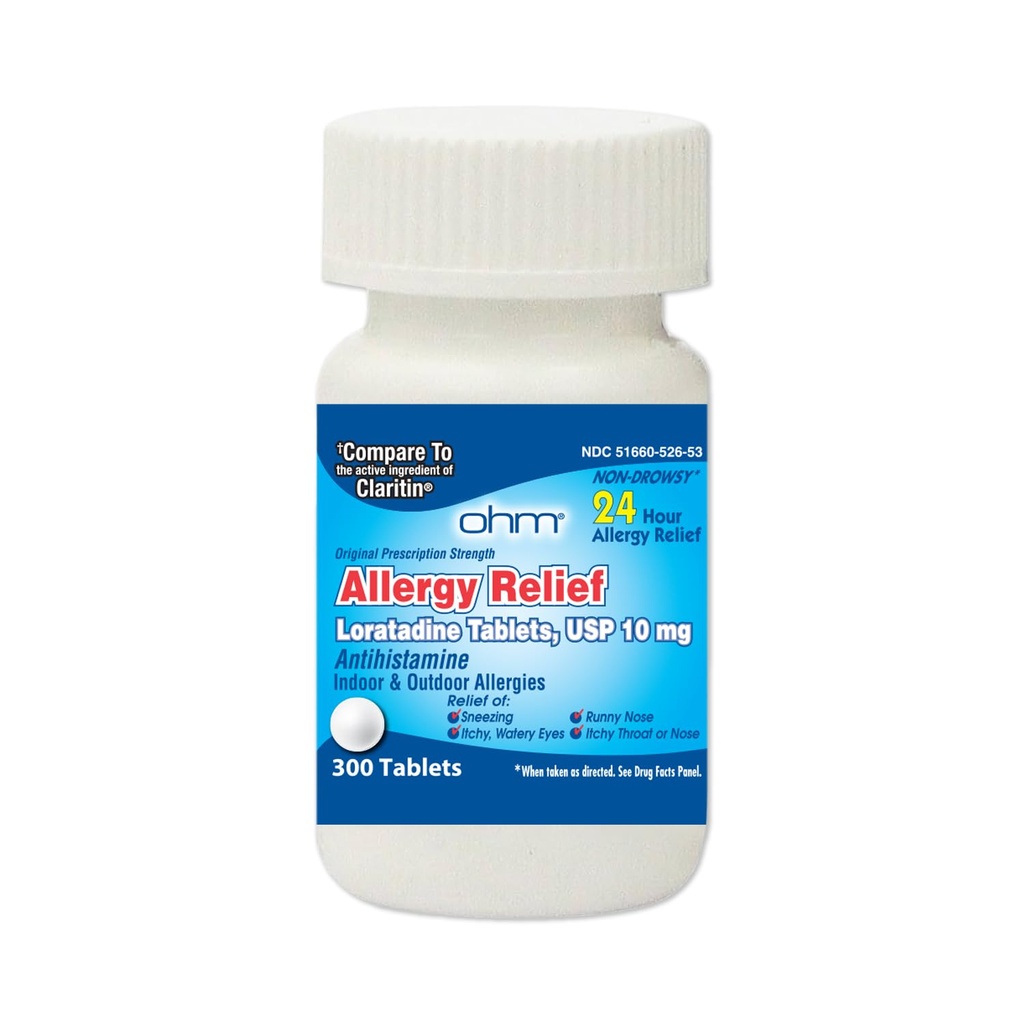 Ohm 24小时Loratadine过敏治疗药片,10mg - 300 Counter QQ 非昏睡过敏药片,药品 原处方 Strenght