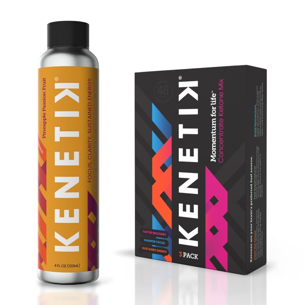 Kenetik Ketone Drinking Mix, Experent Ketones Blend, Keto, Cafeine & Sugar Free, Vegan Nootropics Brain Remember and Focus, D-BHB Ketones - Pineapple Passionfee, 3PK (12位服务员)