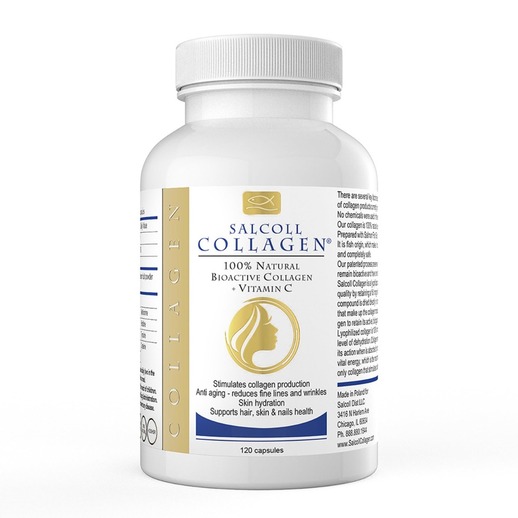 Salcoll Pure Marine Collagen Skin Capsules (120 Counter) – 女性和男性的抗衰老补充, Boosts Collagen, 减少皱纹, 支持皮肤, 头发和钉子与水分和营养