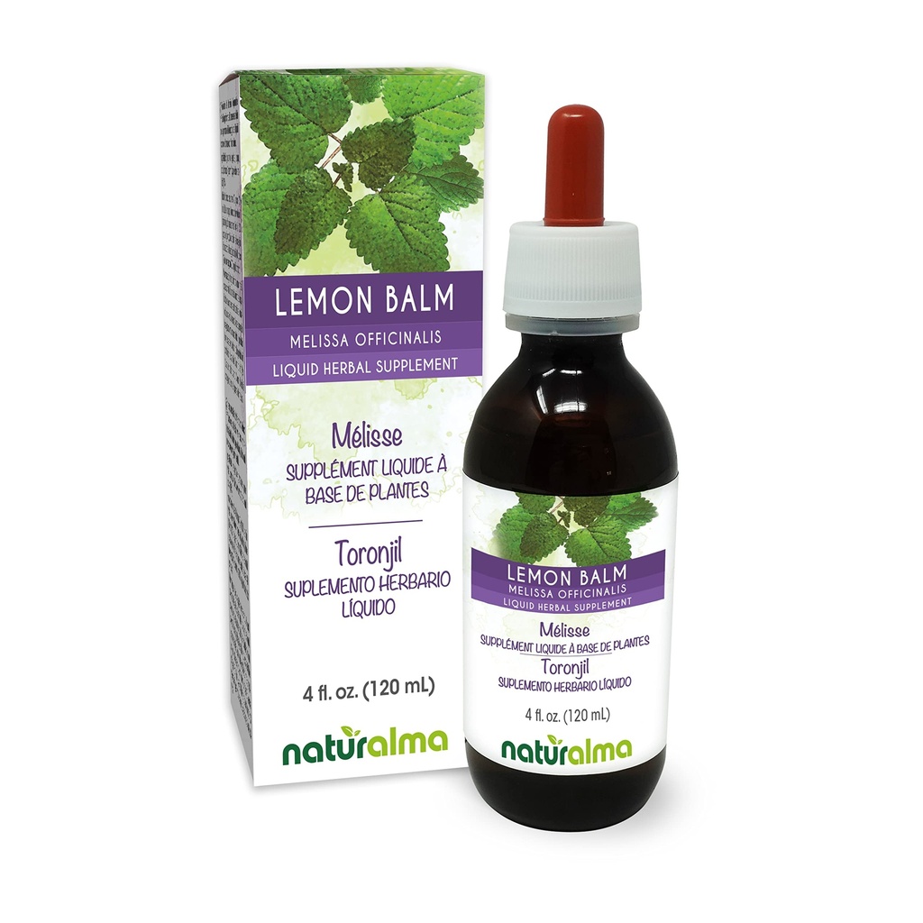 Naturalma Lemon Balm (Melissa officinalis) 叶无酒精小叮当 - 4 fl oz 滴水液提取 - 草药补充 - Vegan