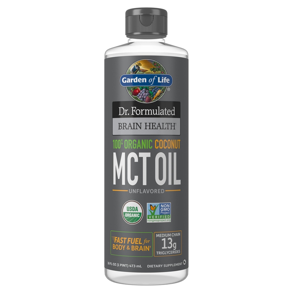 生活花园 配方脑健康 100% 有机椰子 MCT Oil 16 fl oz 未味, 13g MCT, 身体和脑燃料, 认证非GMO Vegan & Gluten 无六烷
