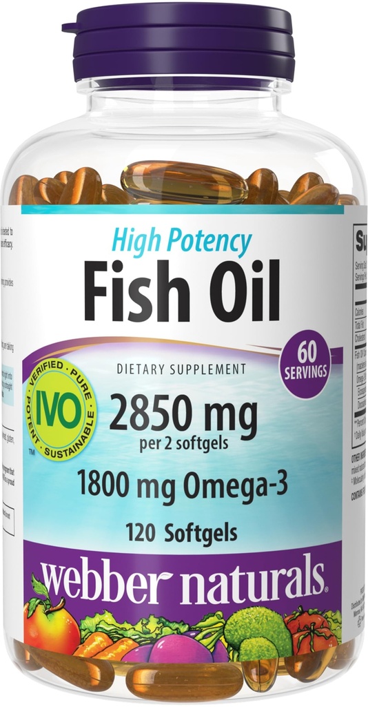 Webber Naturals Fish Oil 2850 mg, 高概率, 1,800 mg Omega-3 / service, 120 clear Enteric Softgel, 无鱼肉味, Ultra-Purized, 支持心脏,认知和联合健康
