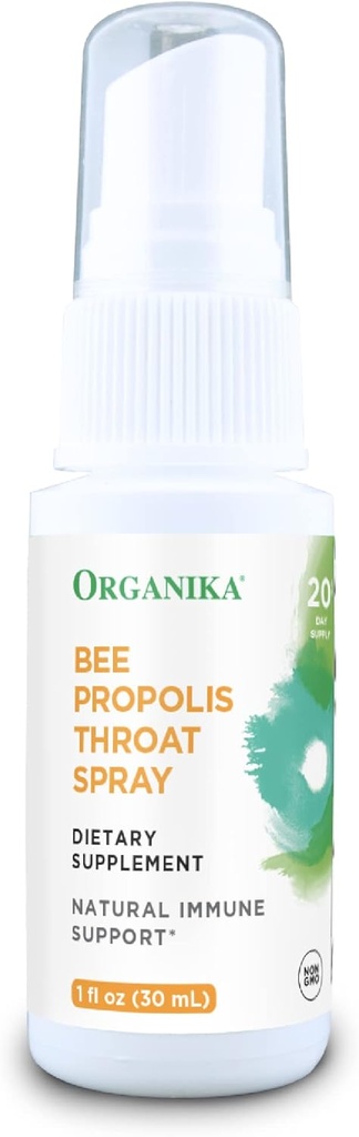 Organika Bee Propolis Throat Spray – 天然免疫支持和酸喉救济 – Gluten Free, Antioxidant 补充剂 – 酒精无液体, 1 oz