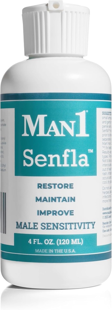 Man1 Senfla:恢复Penile感官. 为经历过低敏感的男子制定。 增强并保持亲密的感情, 带回你生活中的火花