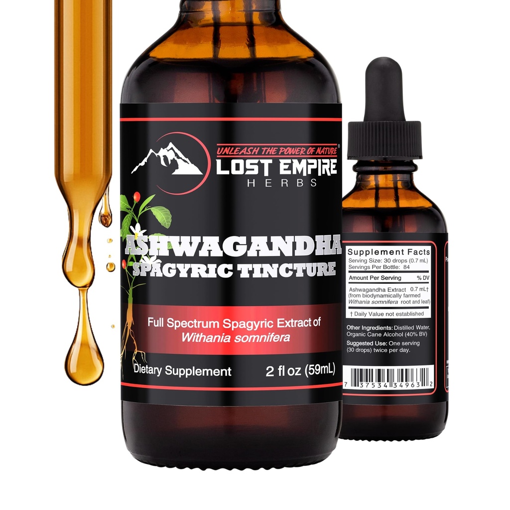 失落的帝国草药(Herbs Ashwagandha Spagyric Tincture) - 液体滴根提取供男性,女性,睡眠,科蒂索尔使用 - 最佳Ashwagandha 补充 USA Grown Organic(2 fl oz)