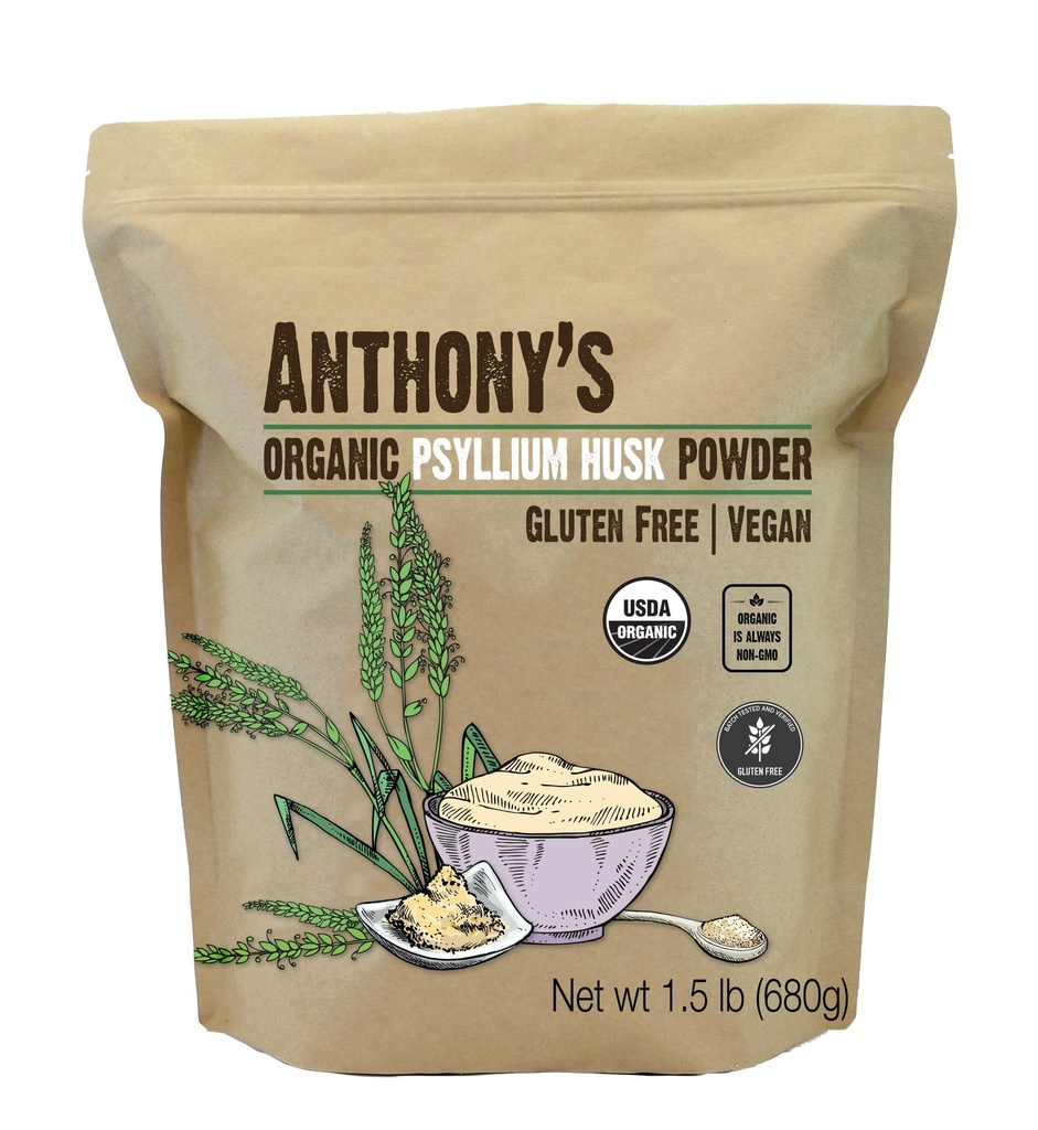 Anthony's Organic Pyllium Husk Powder, 1.5 磅, Gluten Free, 非转基因生物, 精细地面, Keto 友好型