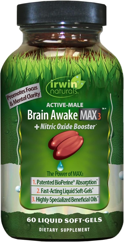 Irwin Naturals Brain Awake Max3 + 氮氧化物助推器 60 液态软胶