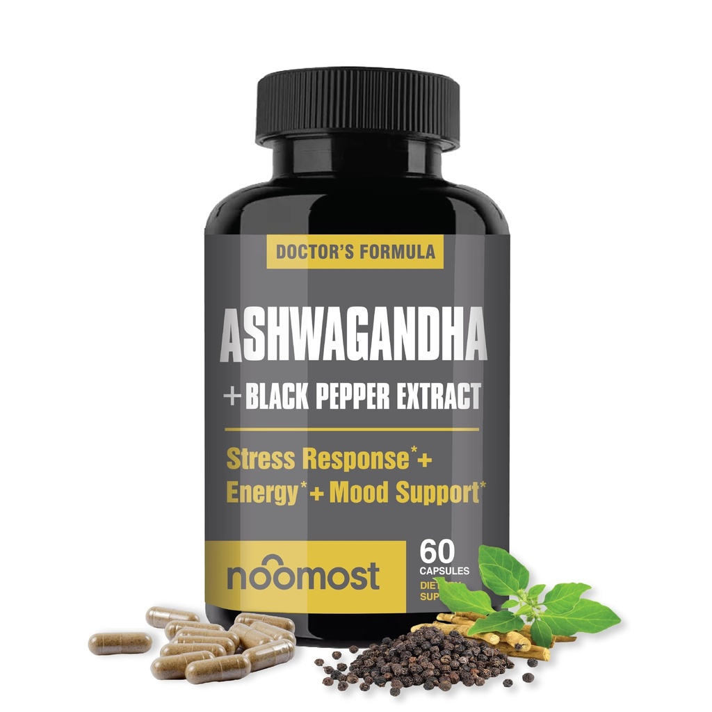 Noost Organical Ashwagandha 400mg Capsules w/ Black Pepper 抽取作为Vegan Ashwagandha 抗压力救济、自然泥浆支持、能源和焦点-60 Capsules的补充