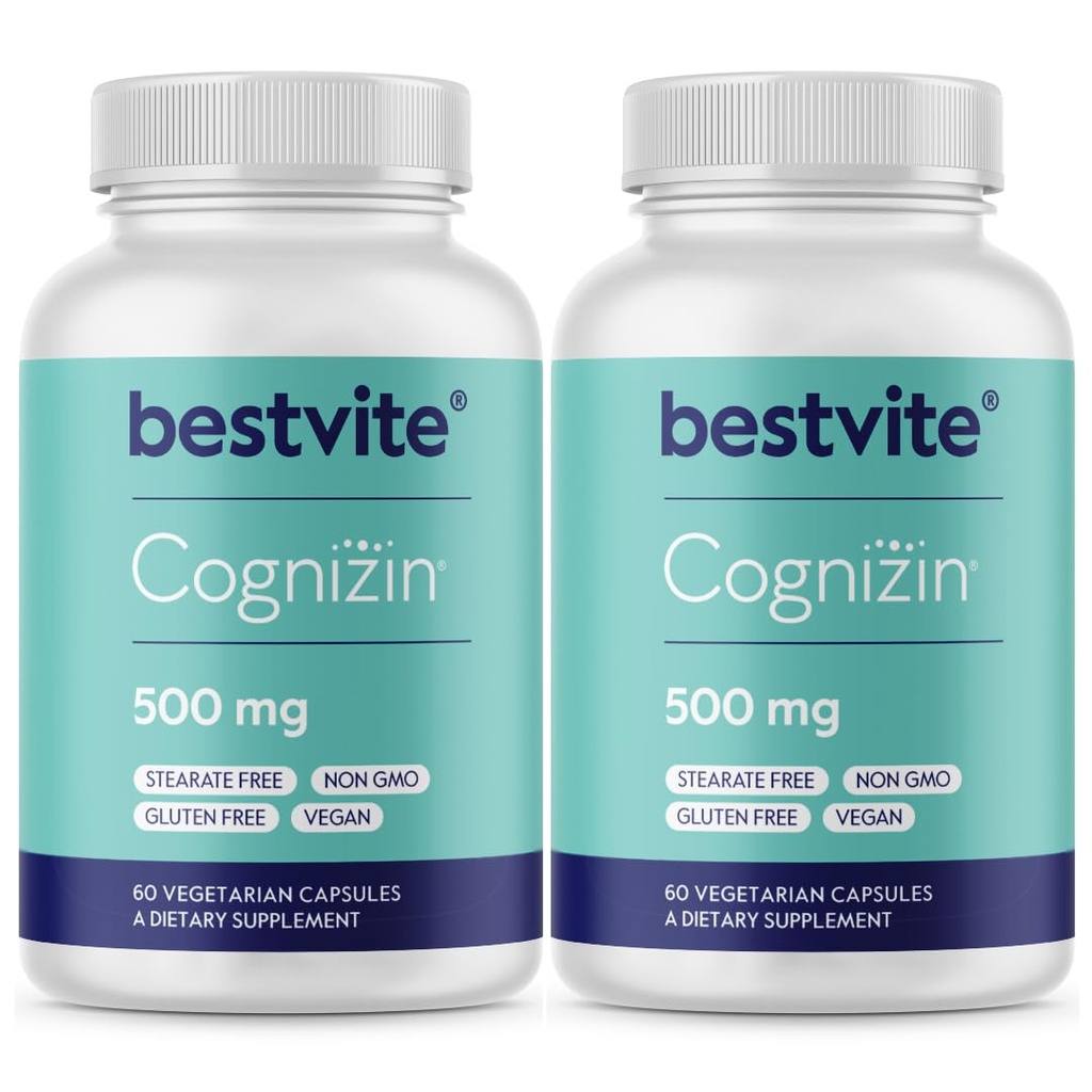 BESTVITE Cognizin Citicoline 500mg(120 蔬菜卡普尔斯)(60x2) - 临床研究 诺特罗匹克猪笼草(Premium Choline Nootropic) - 无 Stearates - Vegan - Gluten Free - Brain 补充记忆和焦点