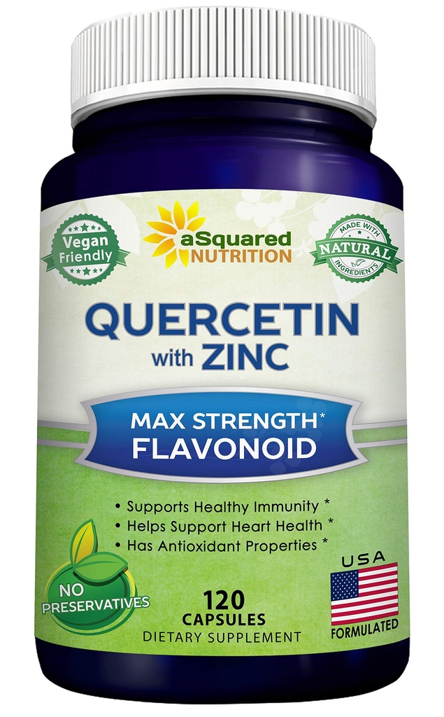 aSquared 营养素 Quercetin 1000mg 配以锌补充剂 - 120 Capsules - 配以黑老莓和锌的Quercetin 二水合物 - 最大强粉复合剂 帮助改善免疫反应