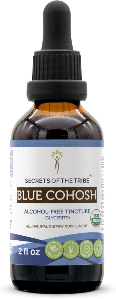 部落蓝色Cohosh USDA 有机无酒精丁香(甘油) 负责任养殖蓝Cohosh(甘油) 干根(2 Fl Oz) 妇女健康补编