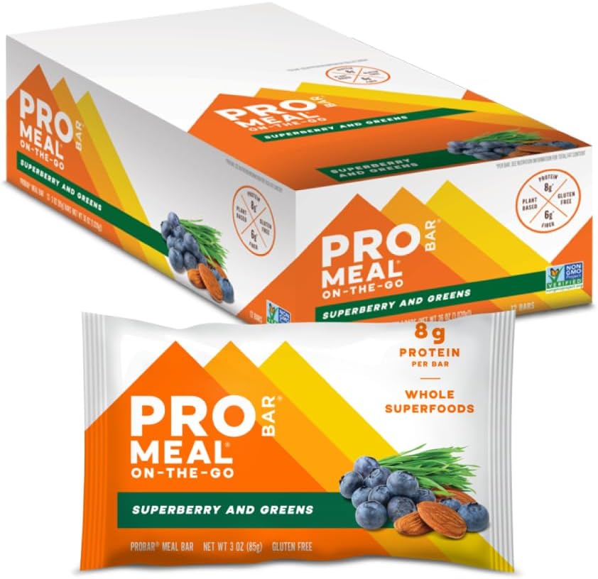 PROBAR - 美式酒吧、超级莓和绿色、非GMO、无葡萄糖、健康、植物、全食品、自然能源(12个计数)