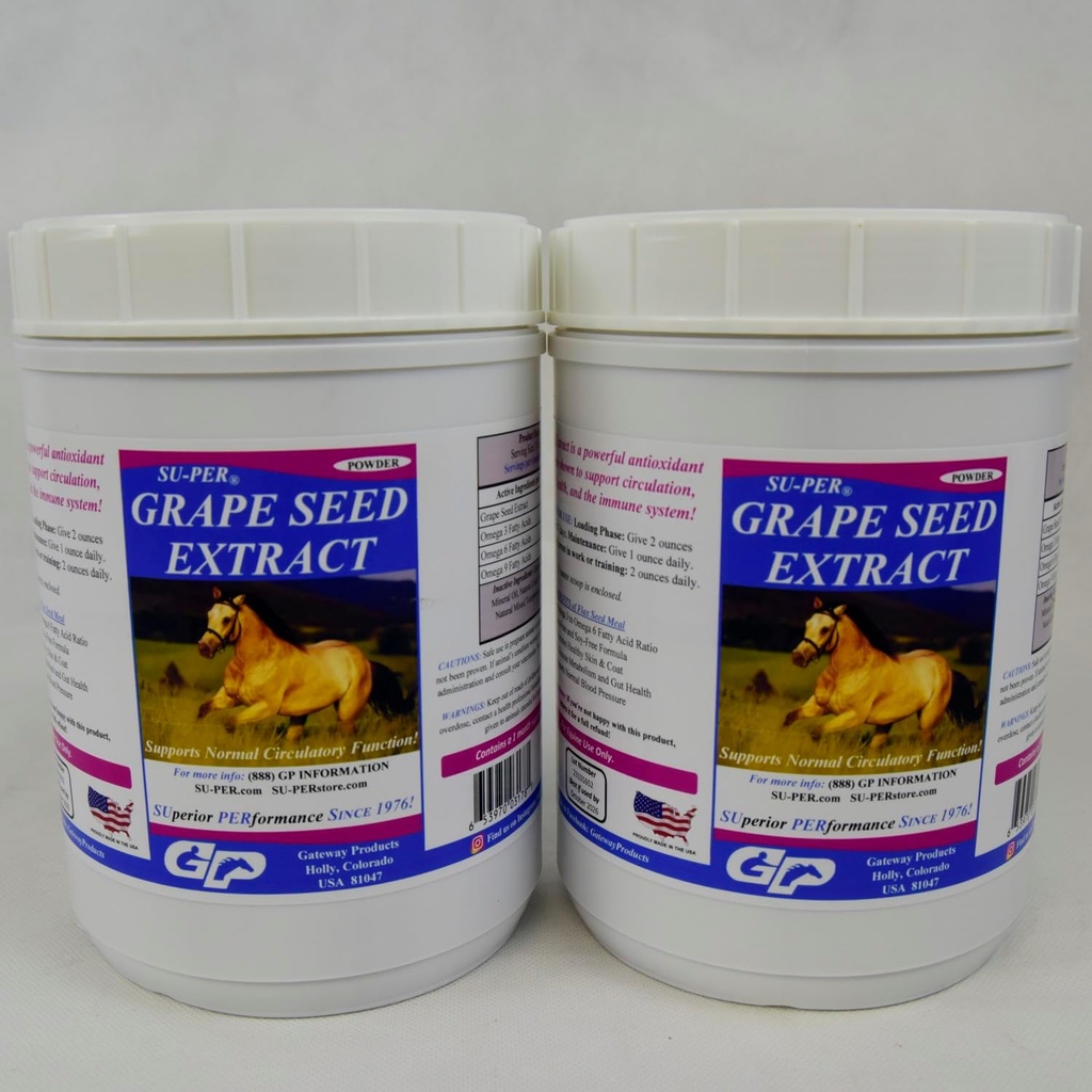 SU-PER 葡萄种子提取马的抗氧化剂 - 性能马的Equine抗氧化剂补充剂 - 支持循环呼吸卫生和免疫系统 - 2.5英镑(2包)