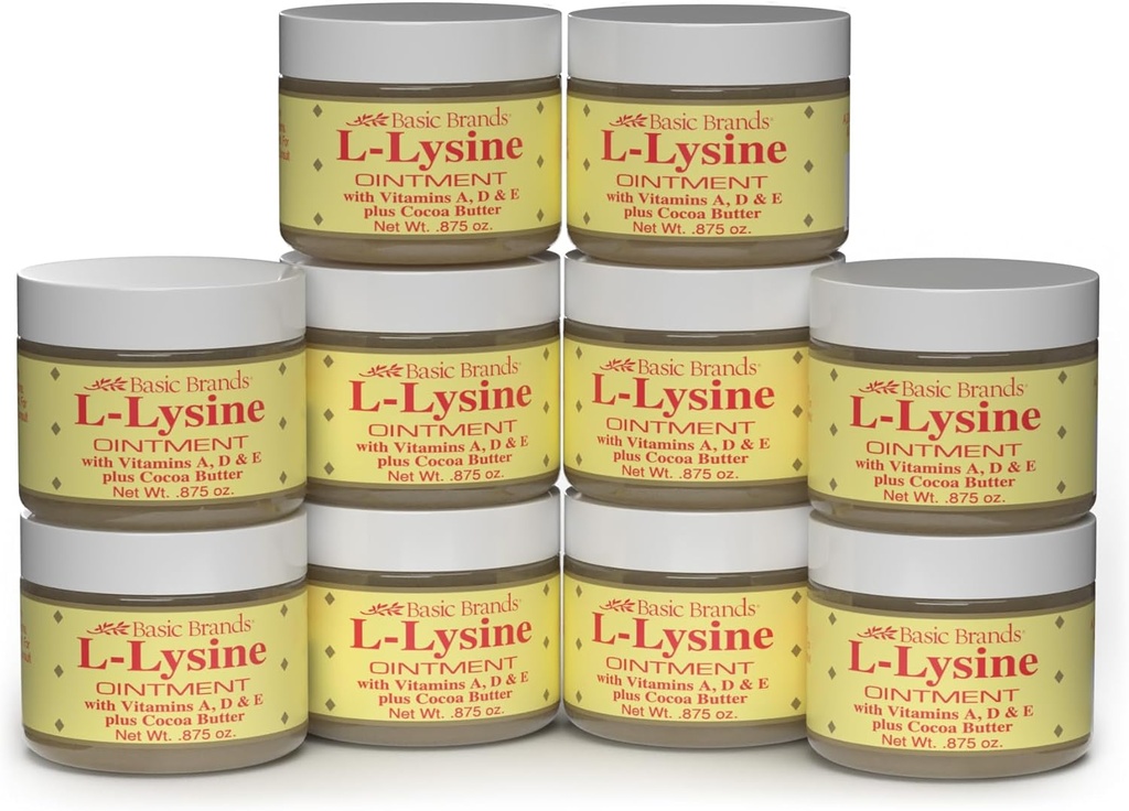 基本品牌 - L-Lysine Ointment - 0.875 oz - Lysine冷血疗法和Blister Relief - Soothes 夹嘴和干皮 - 10 Pack