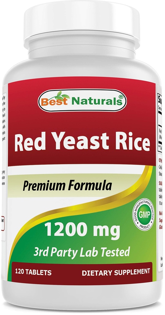 最佳自然品 红酵母大米 1200 mg(非GMO) 120 片 - 非辐照,无氯丁二烯