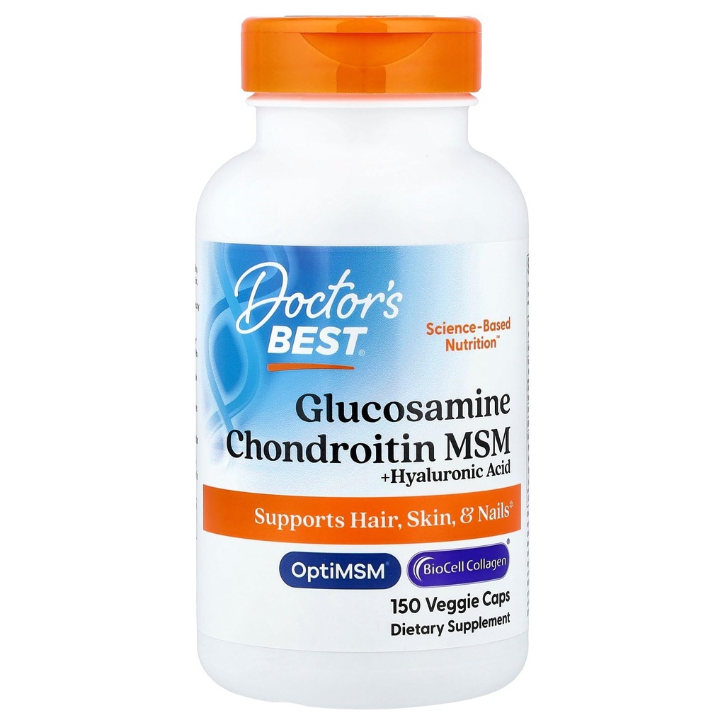 医生最佳Glucosamine Chondroitin MSM + Hyaluronic Acid 配有OptiMSM Feating Biocell Collagen, 联合支持, 非GMO, Gluten & Soy Free, 150 盖