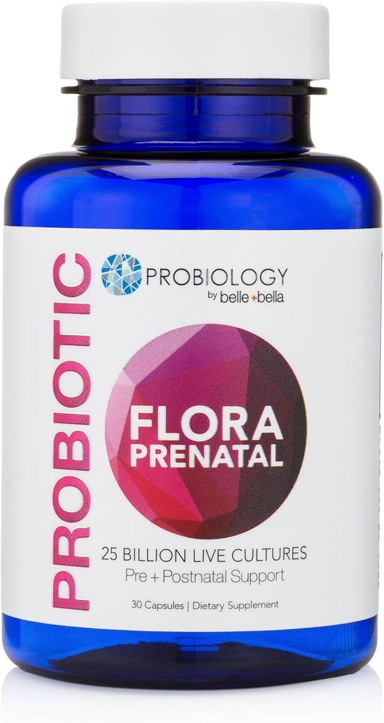 belle+bella 蛋白质 植物原生蛋白(Belle+bella Probiology Flora Capsules) - 产前和产后妇女双行动原生蛋白(Probiotic)和原生蛋白(Folic Acid)补充剂 - 非GMO, Vegan & Gluten Free - 30 Caps