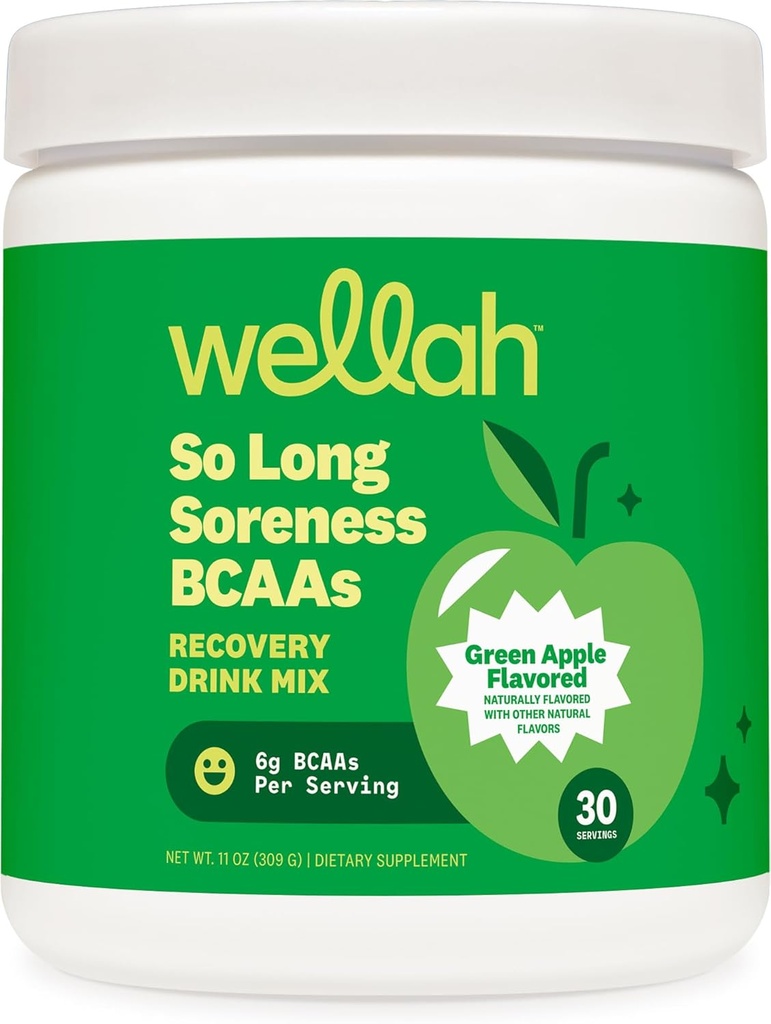 Wellah So Long Soreness BCAA 粉末(绿色苹果火焰) 30 服务 - 与水力复合器