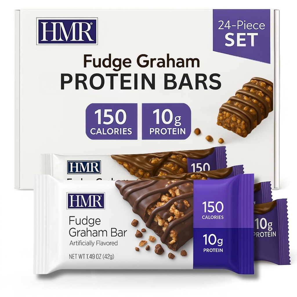 HMR Fudge Graham Protein Bar 支持重量维护的营养小吃 低卡路里甜点 10g of Protein QQ 24 Count